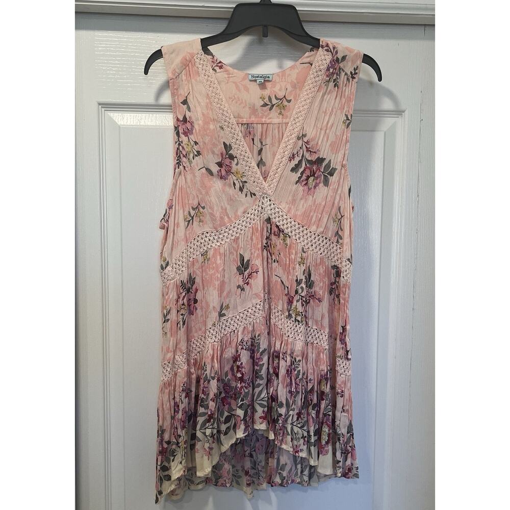 Nostalgia BOHO Floral Flowy Tiered Sleeveless Mini Dress or Long Tunic/ XL